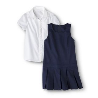 Cherokee Girls School Uniform Short Sleeve Blouse and Jumper Set   Navy 8