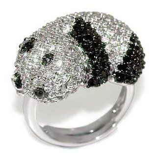 Size 10 Panda Bear Black Cubic Zirconia Brass Ring AM Jewelry
