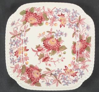 Spode Aster Red (Gadroon) Square Luncheon Plate, Fine China Dinnerware   Gadroon