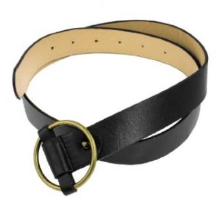 Woman Black Faux Leather 6 hole Interlocking Buckle Adjustable Waist Belt Apparel Belts