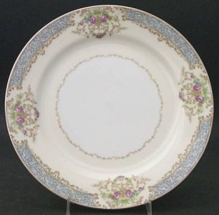 Noritake Chevonia Luncheon Plate, Fine China Dinnerware   Blue & Tan Border,Flor