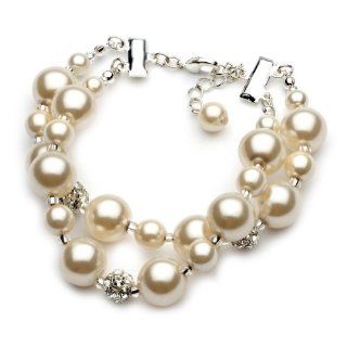 USABride Simulated Pearl and Rhinestone Accents, White Double Strand Bracelet 1362 WH Jewelry