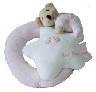 Tuc Tuc Pink Teddy Bear. Round Soft Baby Rattle and Teething Toy. Moons and Stars Collection.  Baby Teether Toys  Baby