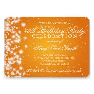 50th Birthday Party Sparkle 2 Orange Custom Invites