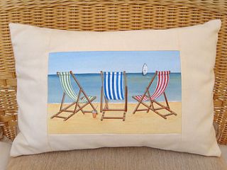 hand painted beach scene cushion by edwina cooper designs