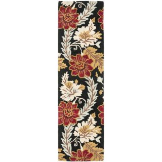 Traditional Handmade Blossom Black Wool Rug (23 X 8)