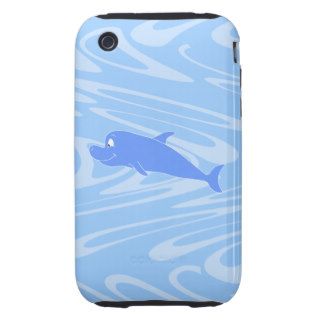 Blue Dolphin on Wavy Pattern. iPhone 3 Tough Cover