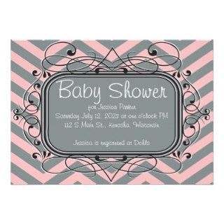 Coral and Gray Chevron Baby Shower Invitations