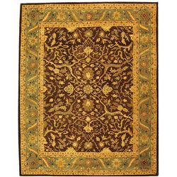 Handmade Antiquities Mahal Brown/ Blue Wool Rug (76 X 96)