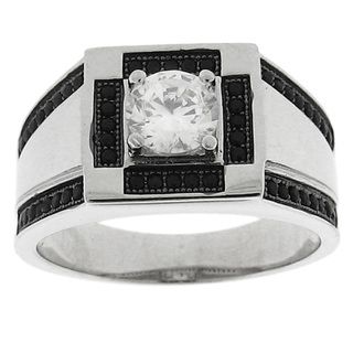 Two tone Sparkling Micro Pave Black and Clear CZ Ring Moise Men's Rings