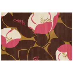 Amy Butler Contemporary Brown Floral Hand tufted New Zealand Wool Rug (5 X 76)