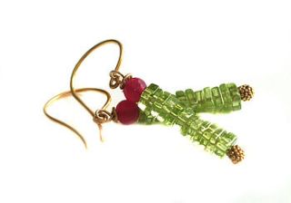 peridot and ruby earrings in gold vermeil by prisha jewels