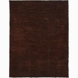 Handwoven One inch Brown Mandara New Zealand Wool Rug (79 X 106)
