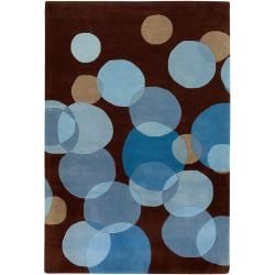 Avalisa Brown/blue Bubbles Geometric Hand tufted New Zealand Wool Rug (79 X 106)