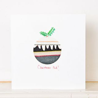 christmas pud greetings card by laura fletcher textiles