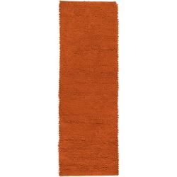 Hand woven Orange Heras Colorful Plush Shag New Zealand Felted Wool Rug (26 X 8)