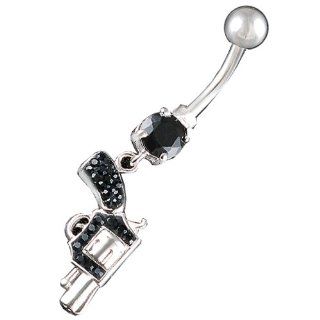 14Gauge (1.6mm), 3/8" Inch (10mm) gun Jet Swarovski Crystal Ferido dangle belly dangling navel button ring dangly bar AFYB   Pierced Body Piercing Jewelry Jewelry