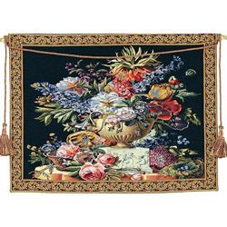 Floral Vase On Pedestal European Classic Tapestry Wall Hanging