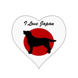 I Love Japan Black Labrador Outline Heart Sticker
