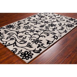 Black and white Allie Handmade Floral Wool Rug (5 X 76)