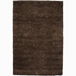 Handwoven Dark Brown Mandara New Zealand Wool Shag Rug (79 Round)