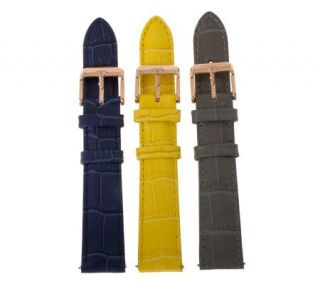 Bronzo Italia Croco Embossed Leather Straps   Blue/Yellow/Gray —