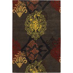 Hand tufted Mandara Brown/green/red Wool Rug (79 X 106)