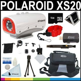 Polaroid XS20 HD 720p 5MP Waterproof Sports Action Camera with 8 LEDs with Helmet & Bike Mounts + Polaroid Floating Strap + 16GB Card + Deluxe Case + Polaroid Accessory Kit  Camcorders  Camera & Photo