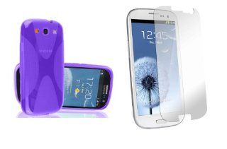 XCESSMOBILE PURPLE X LINE GEL TPU CASE COVER + SCREEN PROTECTOR FOR STRAIGHT TALK SAMSUNG GALAXY S3 III S 3 Cell Phones & Accessories