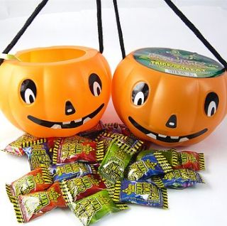 three halloween pumpkins with sweets by chocolate by cocoapod chocolate