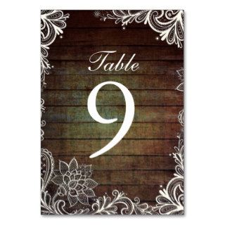rustic barnwood lace country wedding table number table card