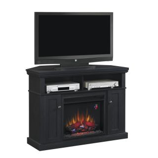 Style Selections 47.75 in W 4,600 BTU Black Wood Corner or Wall Mount Electric Fireplace with Thermostat and Remote Control