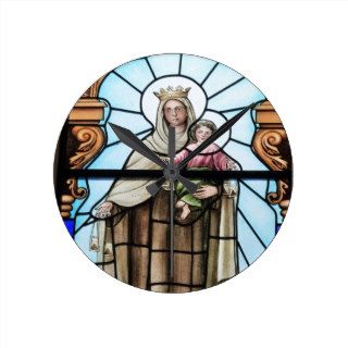 Virgin Mary baby Jesus Christ stained glass window Clock