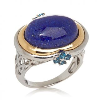 Victoria Wieck Blue Lapis Cabochon and London Blue Topaz 2 Tone Ring