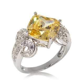 4.88ct Absolute™ 10mm Cushion Cut Canary and Pavé Scroll Sides Rin