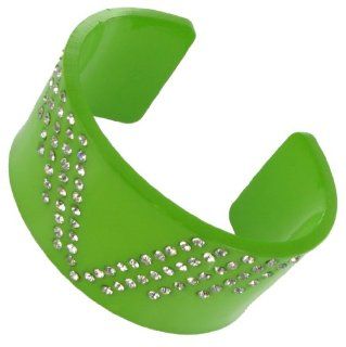 Green Lucite Plastic Bracelet Cuff Rhinestone Pave Private Label Jewelry