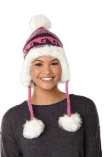 SIJJL's faux fur lined earflap hat with pompom accents pink one size Clothing