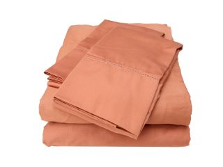 Elite Hemstitch Collection Solid 4 Piece Sheet Set   Full Coral