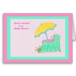 Invitation to Baby Shower, Drawing in Pink/Green Greeting Cards