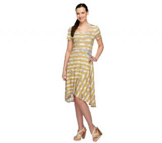 LOGO by Lori Goldstein Knit Striped Dress with Drawstring 
