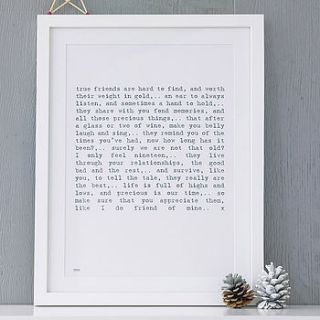'friendship' poem art print by pearl and earl