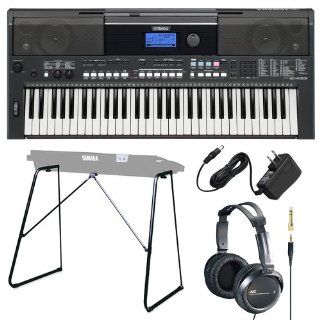 Yamaha PSR Series PSRE433 61 Key Portable Keyboard Bundle with Attachable Keyboard Stand, Yamaha Power Adaptor and JVC Full size Headphones Musical Instruments