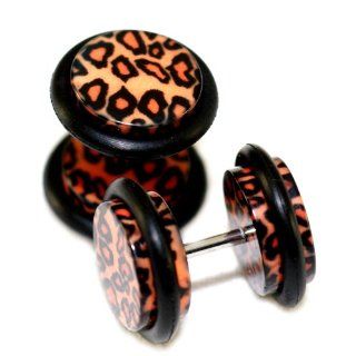 00G  10mm Leopard Cheetah Print Fake Cheaters Illusion Ear Plugs, 16G  1.2mm, 1 Pair, Large Size Body Piercing Plugs Jewelry