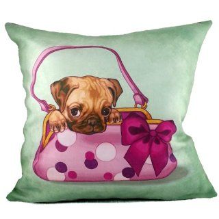 NAVA New Soft Green Girl Pug Puppy with Purse Decorative Pillowcase Cushion Cover Sham  