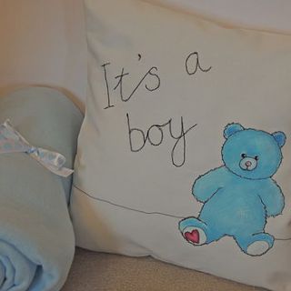 personalised new born teddy cushion by designer j