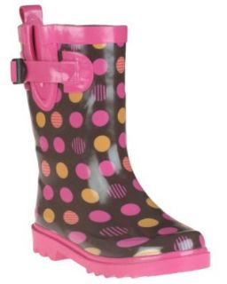 Capelli New York Kids Shiny Striped Dots Printed Girls Rubber Rain Boot Brown Combo 3/4 Shoes