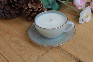 soft green glass vintage teacup candle by teacup candles
