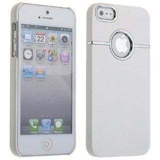 White Simple Chrome Slim Hard Back Case Cover for iPhone 5 Cell Phones & Accessories