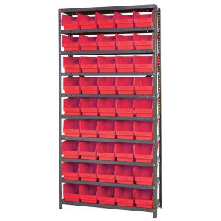 Quantum Storage Complete Shelving System with 6in. Bins — 36in.W x 12in.D x 75in.H, 45 bins (11 5/8in.L x 6 5/8in.W x 6in.H each), Red, Model# 1275-202RD  Single Side Bin Units
