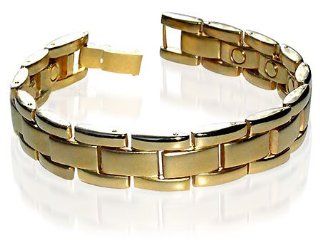 Mens Gold Magnetic Link Power 0.50" Wide Golf Bracelet 8.5" Long with Fold over Clasps Gold Bracelets For Men Jewelry